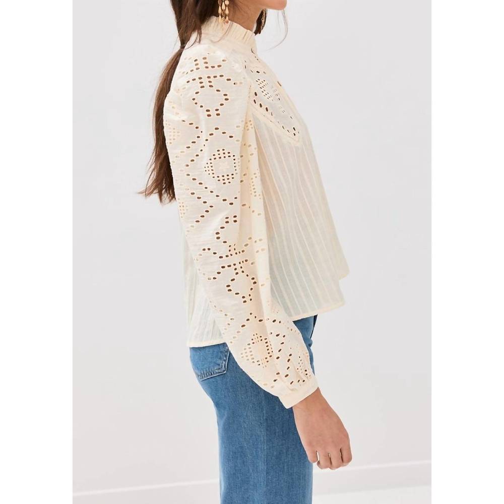 NEW ALIX OF BOHEMIA annabel pearl eyelet shirt in ivory - Picture 3 of 8
